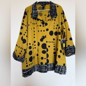NWT Ali Miles Mustard Yellow/Black Polka Dot Blouse Jacket 3X